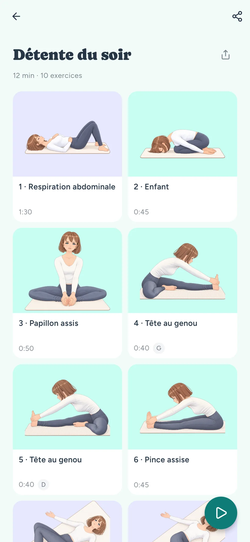 La liste des séquences, filtrées par l'intention « Détente »